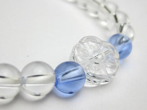 Crystal flower-carved bracelet with aqua quartz