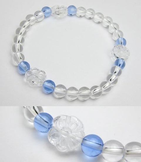 Crystal flower-carved bracelet with aqua quartz
