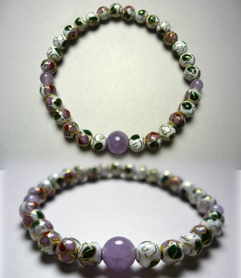 White Cloisonné Bracelet, Fuji-Kumo Stone Accent