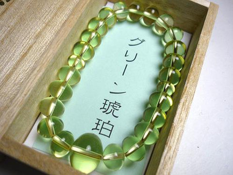 Green amber 8mm tangerine-cut bead bracelet, matching set