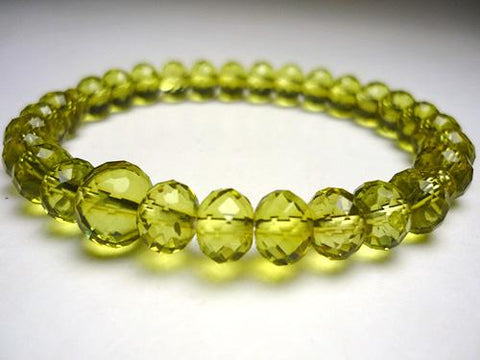 Green amber tangerine-cut faceted bead bracelet, matching set