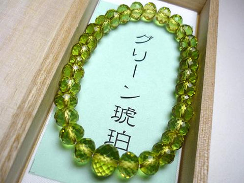 Green amber tangerine-cut faceted bead bracelet, matching set