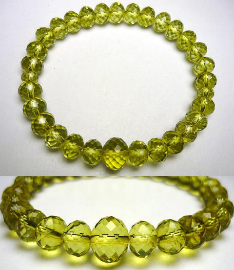 Green amber tangerine-cut faceted bead bracelet, matching set