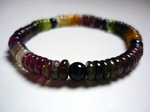 Mixed Tourmaline Flat Bead Bracelet with Black Onyx, A, Limited Edition