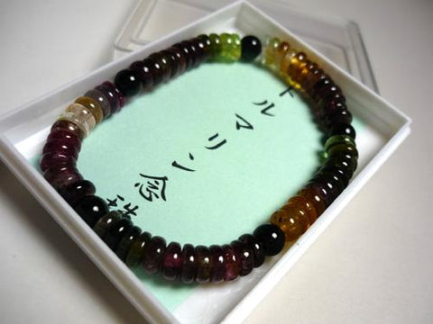 Mixed Tourmaline Flat Bead Bracelet with Black Onyx, A, Limited Edition
