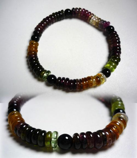 Mixed Tourmaline Flat Bead Bracelet with Black Onyx, A, Limited Edition