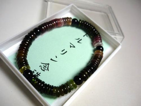 Mixed Tourmaline Flat Bead Bracelet with Black Onyx, B, Limited Edition