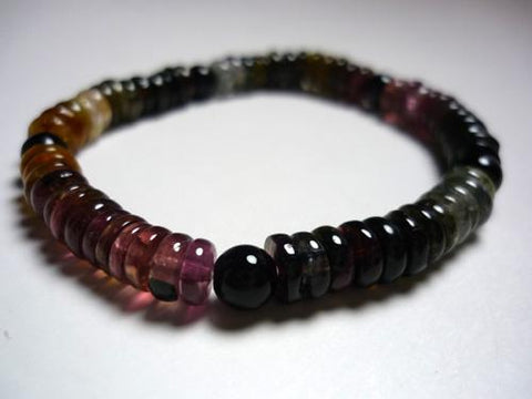 Mixed Tourmaline Flat Bead Bracelet with Black Onyx, D, Limited Edition