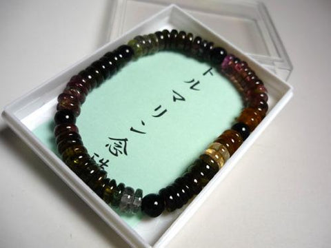 Mixed Tourmaline Flat Bead Bracelet with Black Onyx, D, Limited Edition