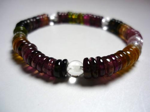 Mixed Tourmaline Flat Bead Bracelet with Crystal, A, Limited Edition