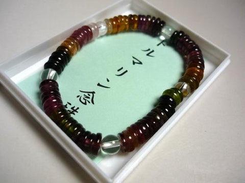 Mixed Tourmaline Flat Bead Bracelet with Crystal, A, Limited Edition