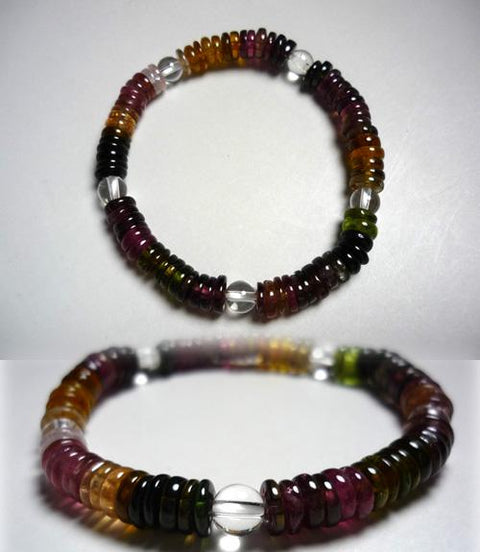 Mixed Tourmaline Flat Bead Bracelet with Crystal, A, Limited Edition
