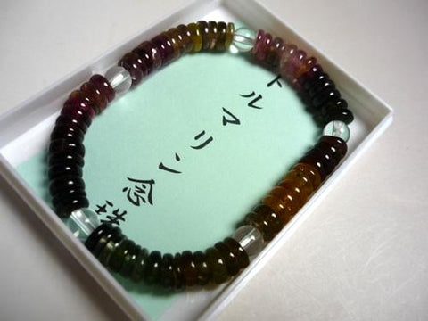Mixed Tourmaline Flat Bead Bracelet with Crystal, B, Limited Edition