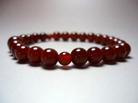 Red Agate Round Bead Bracelet 7mm 633m011000000 - worn on wrist