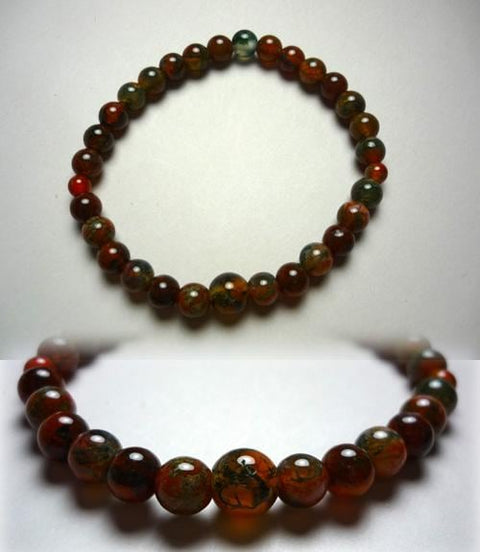 Moss Agate Round Bead Bracelet