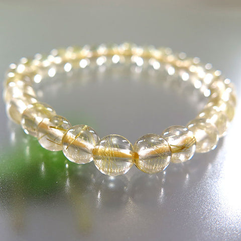 Rutile Quartz (Gold Wire) Bracelet, Straight, 7mm, Limited Edition