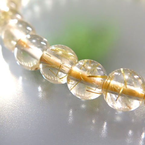 Rutile Quartz (Gold Wire) Bracelet, Straight, 7mm, Limited Edition