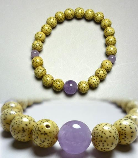 Star Moon Bodhi Seed Bracelet with Light Amethyst, 8mm Bead