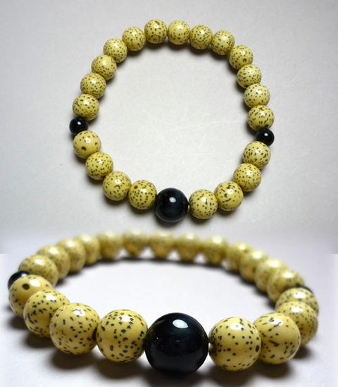 Star Moon Bodhi Seed Bracelet, Navy Blue Tiger's Eye Finish