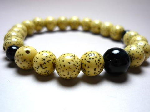 Star Moon Bodhi Seed Bracelet, Navy Blue Tiger's Eye Finish