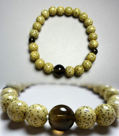 Starry Bodhi Seed Bracelet, Smoky Quartz Accent