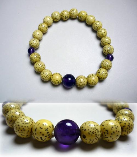 Starry Moon Bodhi Seed Birthstone Bracelet, February, Amethyst