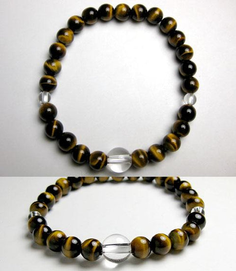 Tiger's Eye Bracelet with Crystal Accent, Round Beads