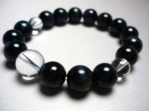 Navy Blue Tiger's Eye 12mm Bracelet, Crystal Finish