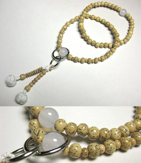 White Agate Formal Prayer Beads Bracelet 633v019000000 - Jodo Shu sect, June birthstone