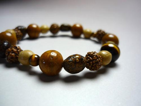 Mixed Bodhi Seed Bracelet, Tiger's Eye Finish