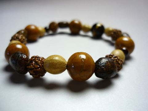 Mixed Bodhi Seed Bracelet, Tiger's Eye Finish