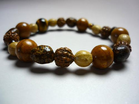 Mixed Bodhi Seed Bracelet, Tiger's Eye Finish