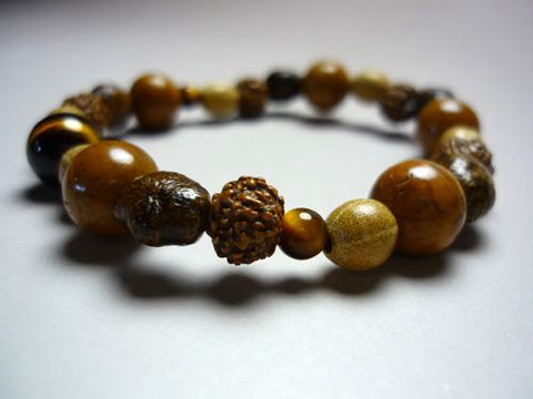 Mixed Bodhi Seed Bracelet, Tiger's Eye Finish