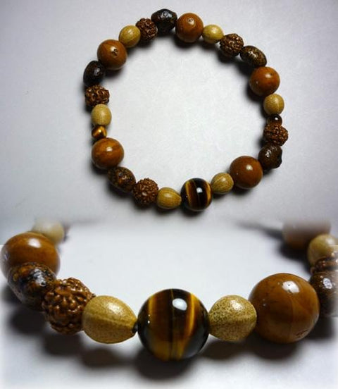 Mixed Bodhi Seed Bracelet, Tiger's Eye Finish