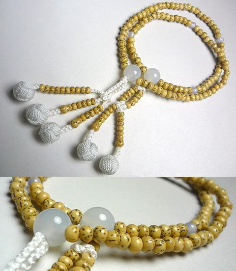 White Agate Formal Prayer Beads Bracelet 633v046000000 - Nichiren sect, June birthstone