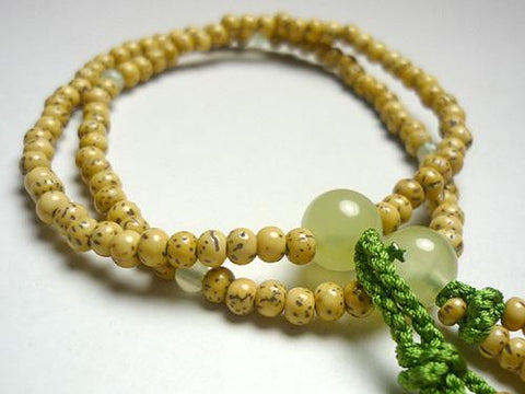 Formal Birthstone Bracelet by Sect, Nichiren Sect, Star Moon Bodhi Seed, Green Onyx (October) Finish