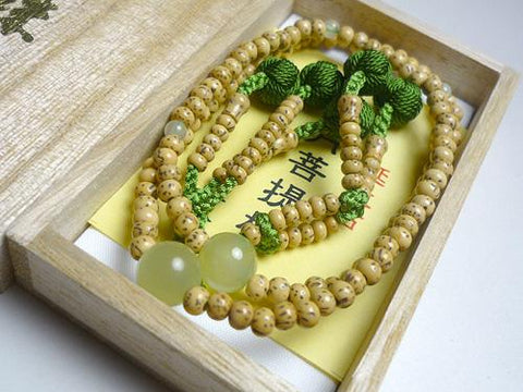 Formal Birthstone Bracelet by Sect, Nichiren Sect, Star Moon Bodhi Seed, Green Onyx (October) Finish
