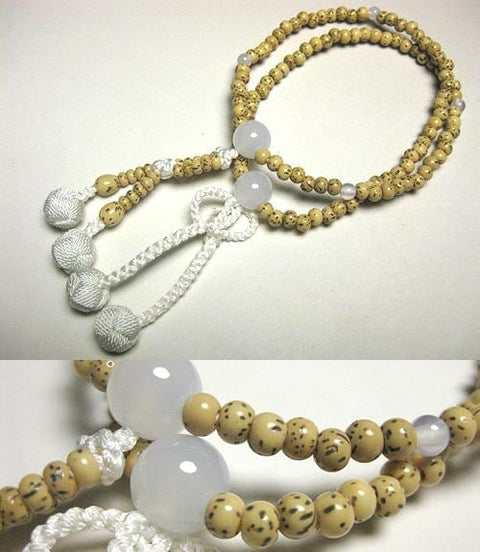 White Agate Formal Prayer Beads Bracelet 633v073000000 - Jodo Shinshu sect, June birthstone