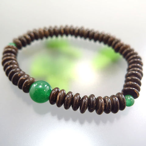 Coconut wood flat bead bracelet, Indian jade combination