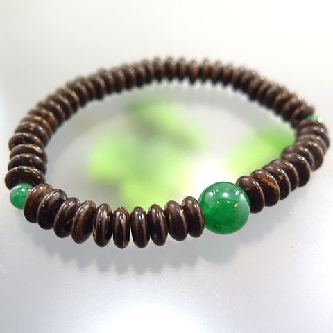 Coconut wood flat bead bracelet, Indian jade combination
