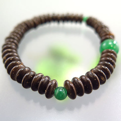 Coconut wood flat bead bracelet, Indian jade combination