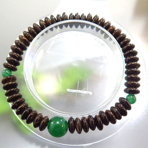 Coconut wood flat bead bracelet, Indian jade combination