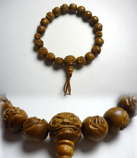 Jujube Wood (Natsume) Bracelet, Daruma Carving