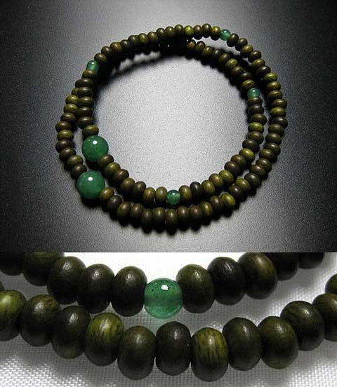 Ryokuho (Green Sandalwood) 108-Bead Bracelet with Indian Jade (Aventurine)