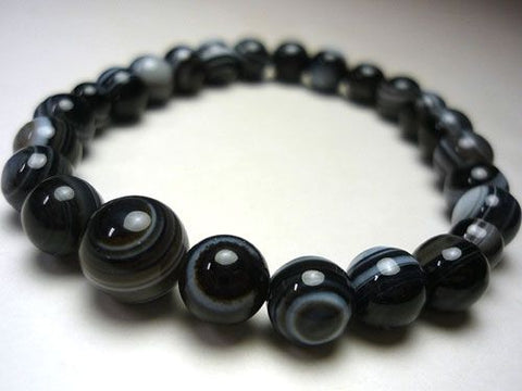 Tengan-seki Black Banded Agate 8mm Bracelet 6400320000000 - bead detail