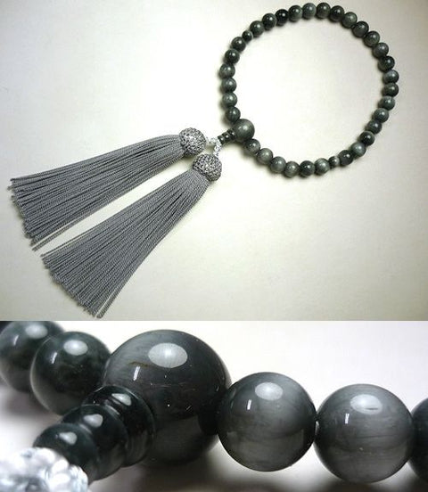 Women's Grey Tiger's Eye Prayer Beads, Uniform Finish
