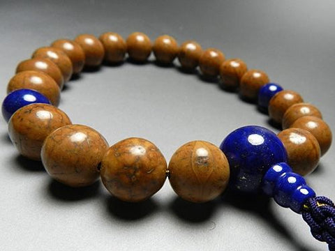 Men's prayer beads, Phoenix-Eye bodhi seed, lapis lazuli finish