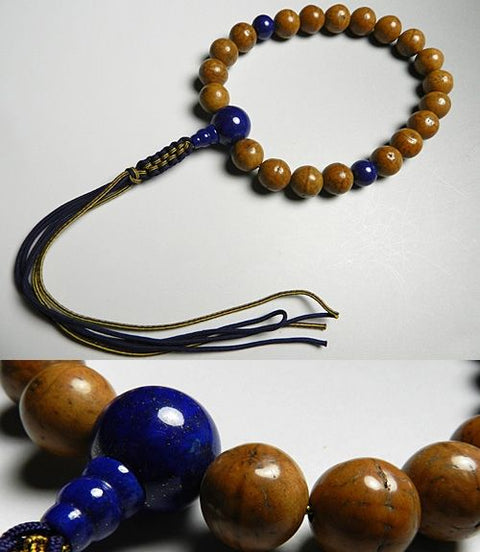 Men's prayer beads, Phoenix-Eye bodhi seed, lapis lazuli finish