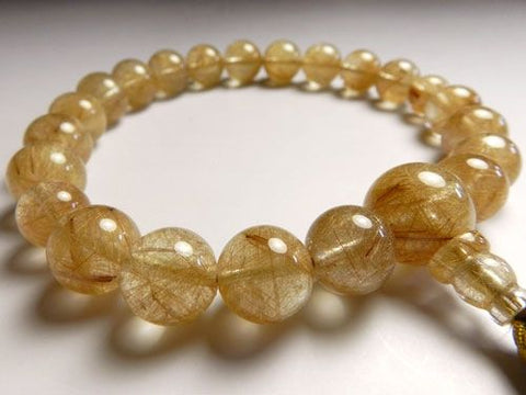Men's prayer beads, rutilated quartz, 18 beads