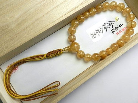 Men's prayer beads, rutilated quartz, 18 beads